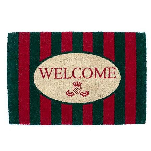 Mackenzie Childs Welcome Entrance Mat 2x3 Holiday Awning Stripe Red & Green New - Picture 1 of 2